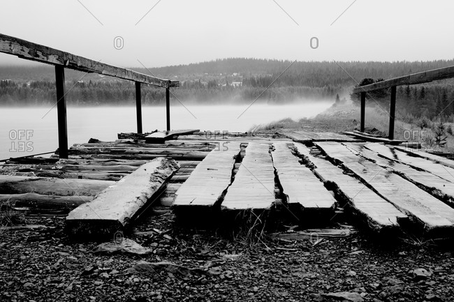 Wooden planks on platform on beach