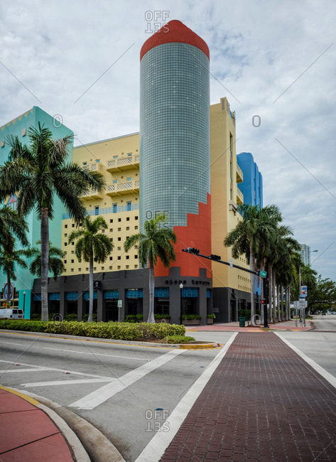 Miami, Florida, USA - September 29, 2015: 404 Washington Avenue glass block building in Miami Beach, Florida