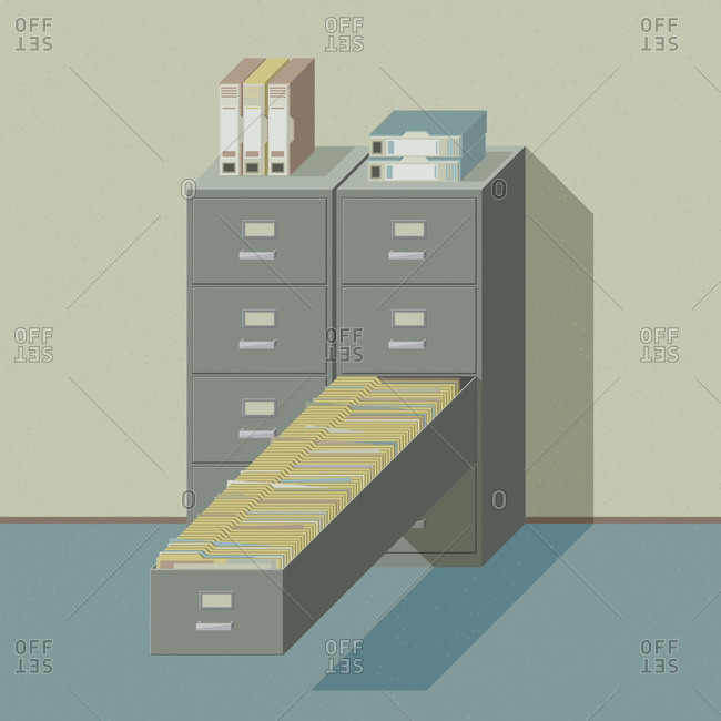 Isometric Illustration Of A Vintage Filing Cabinet With A Very