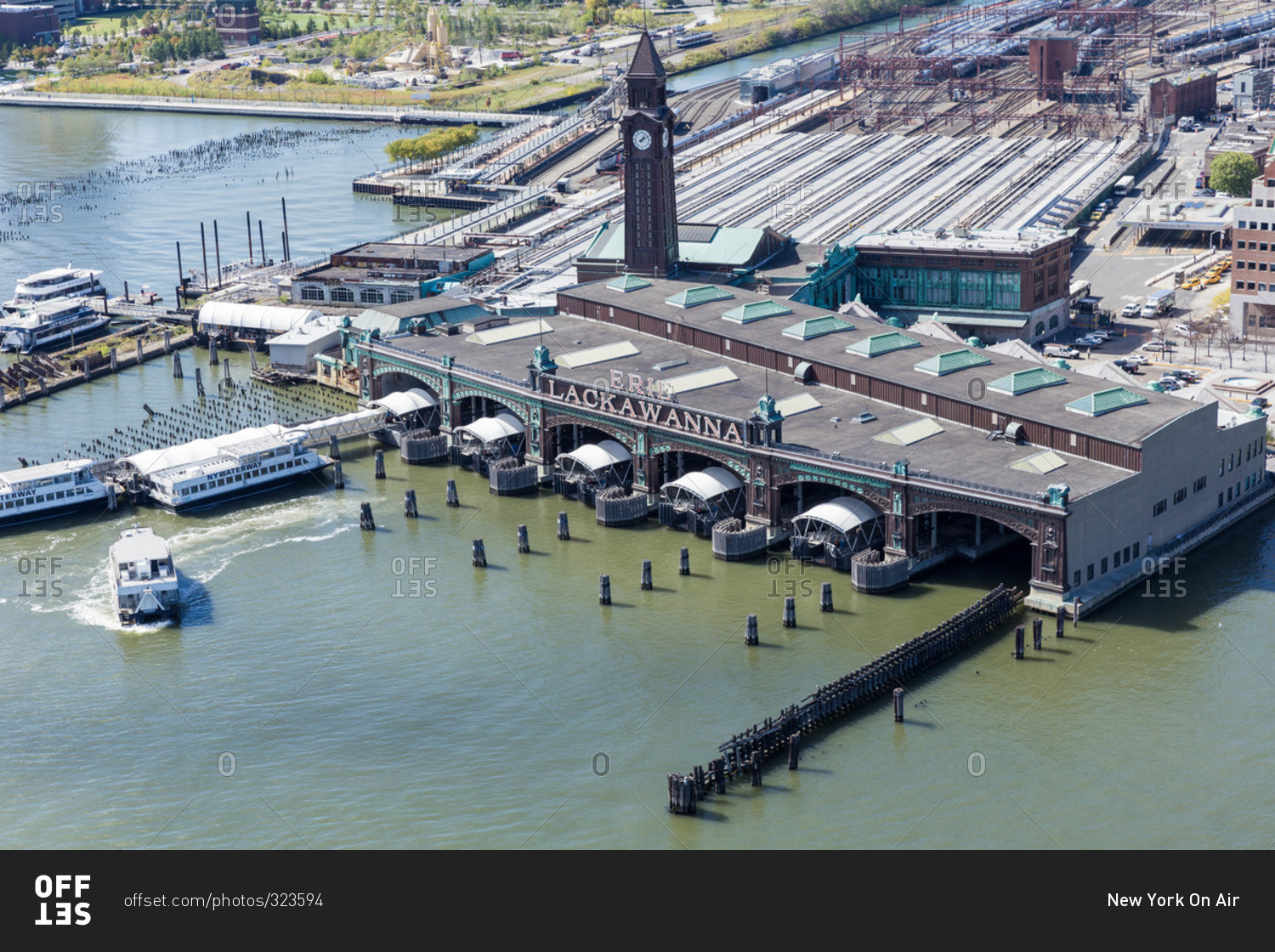Aerial view of a transportation terminal in Hoboken, NJ