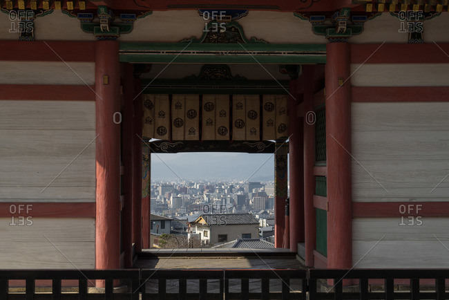 View of Kyoto through temple window
