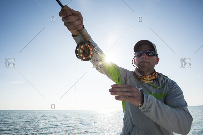 Fly fishing on a warm, sunny day in Florida Bay, Florida