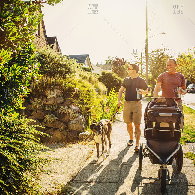 Walking dog outlet with baby stroller