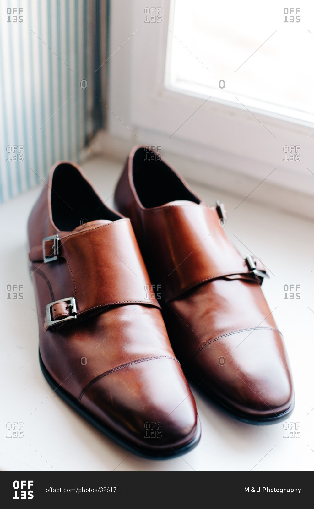 Close up of men's brown leather dress shoes