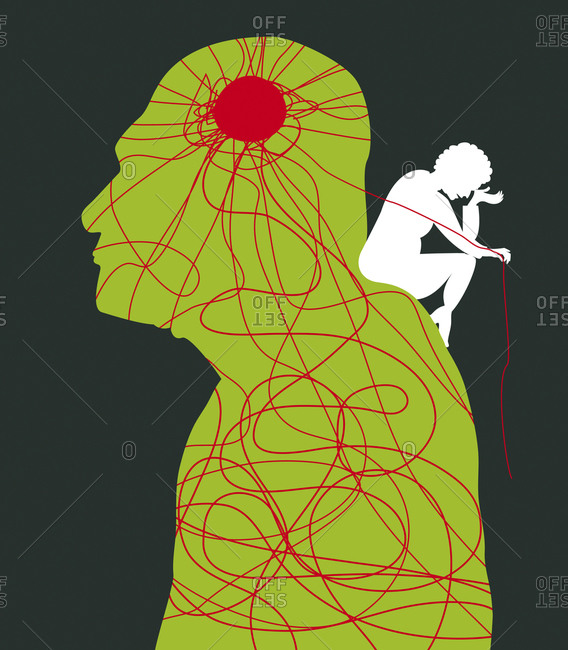 Woman holding thread from brain