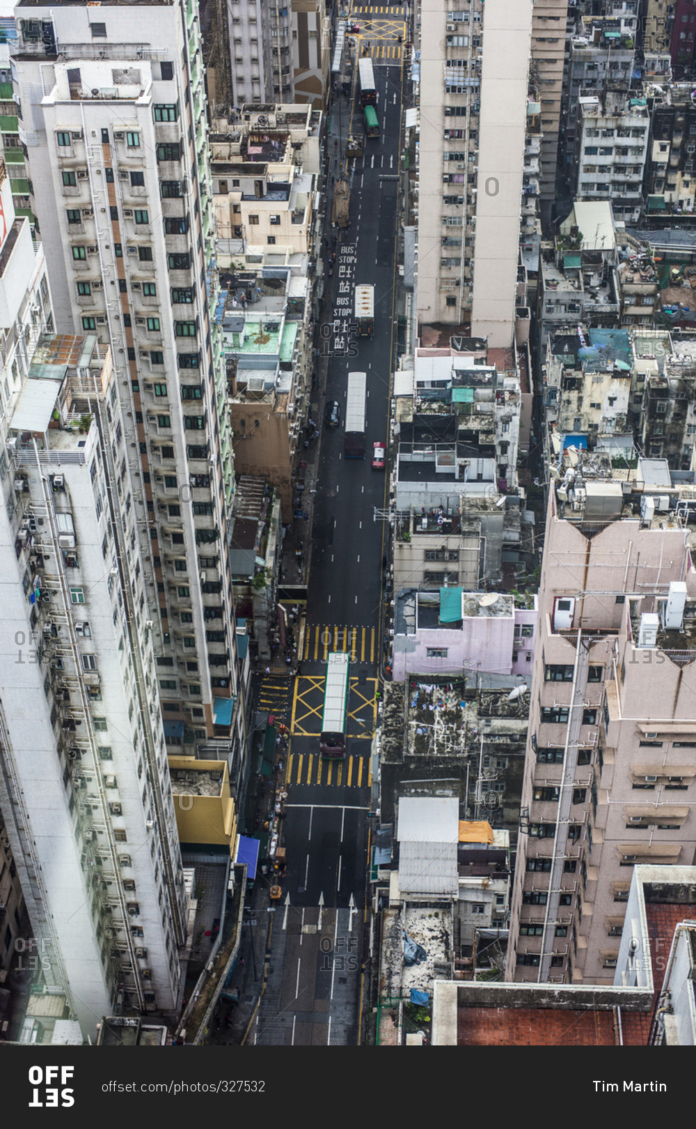 Hong Kong street crowded with high rise office and residential buildings
