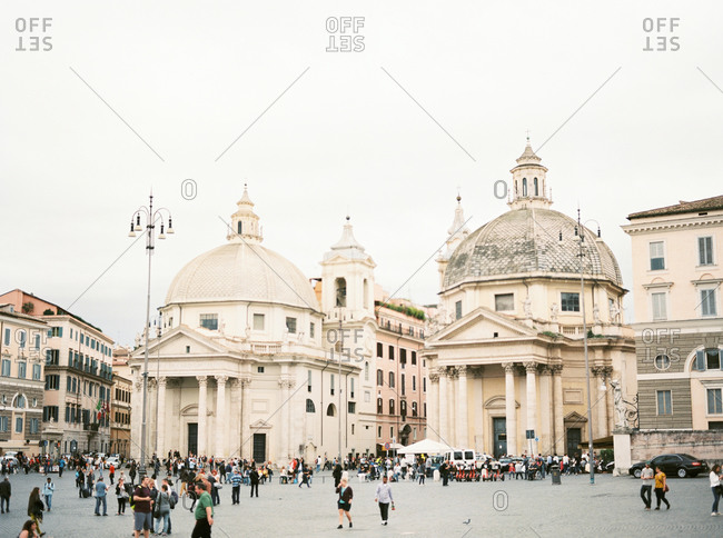 Rome, Italy - December 9, 2015: Crowds in front of the Twin Churches in Rome