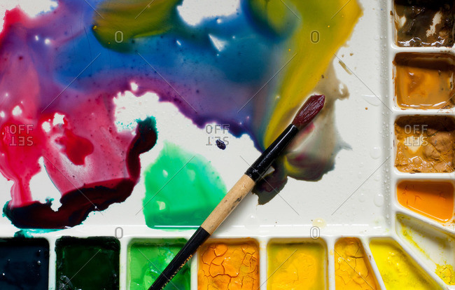 Close up of watercolor tray