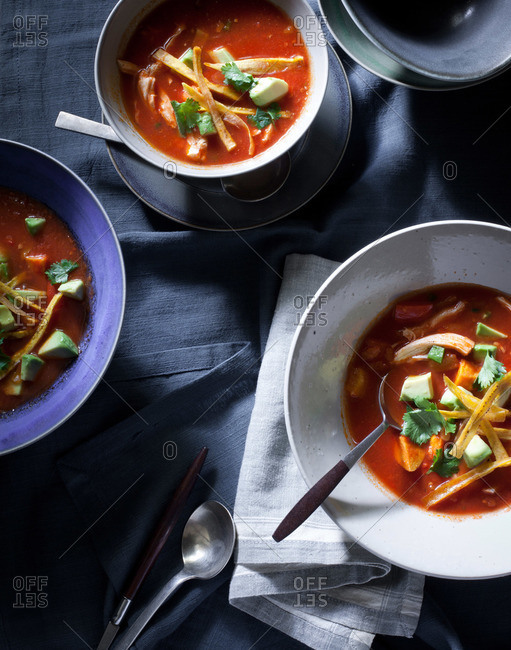 Tortilla soup in bowls
