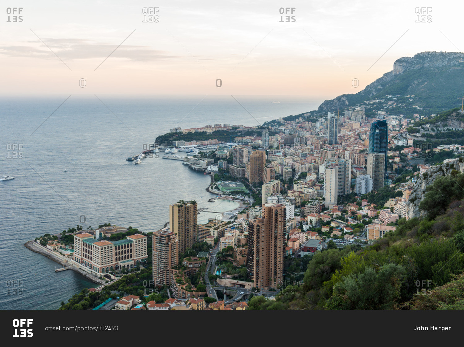 A view of the city of Monaco from a hillside stock photo - OFFSET