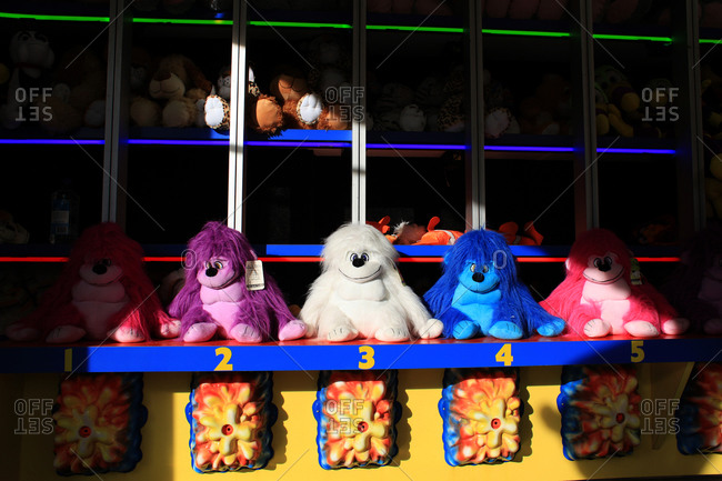 Cuddly toys on a fair ground game during the fair in New Canaan, Connecticut