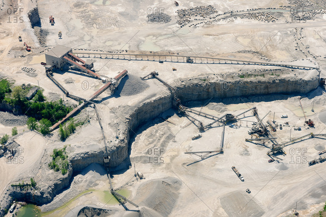 Aerial view of a gravel quarry
