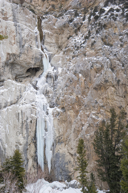 Waterfall frozen solid on cliff at Mt. Charleston