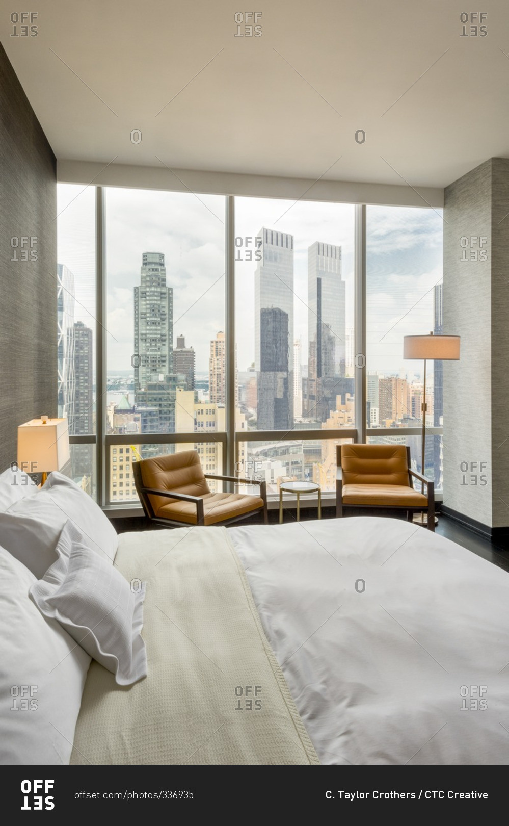 New York, NY July 27, 2015 Bedroom in luxury apartment building with