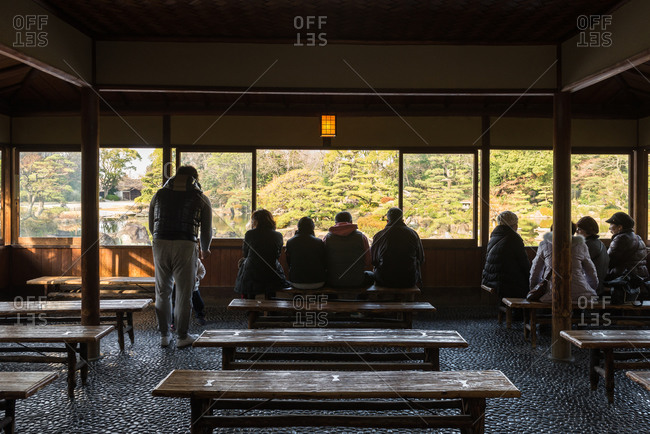 Osaka Japan January 3 2016 People Sitting On Indoor Benches