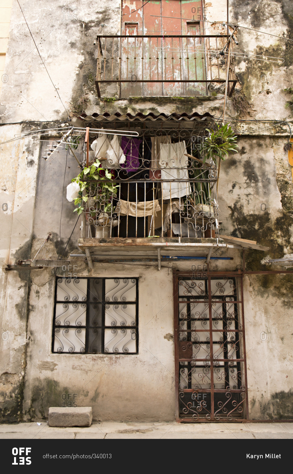 Exterior of an apartment building in Havana, Cuba stock photo OFFSET