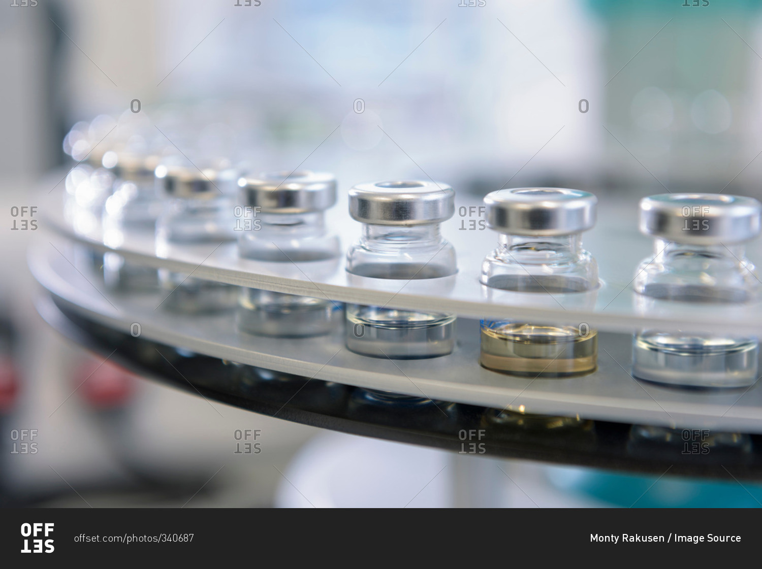 Detail of oil samples in testing machine in laboratory
