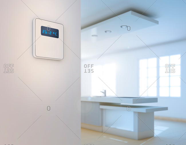 Smart thermostat in domestic kitchen