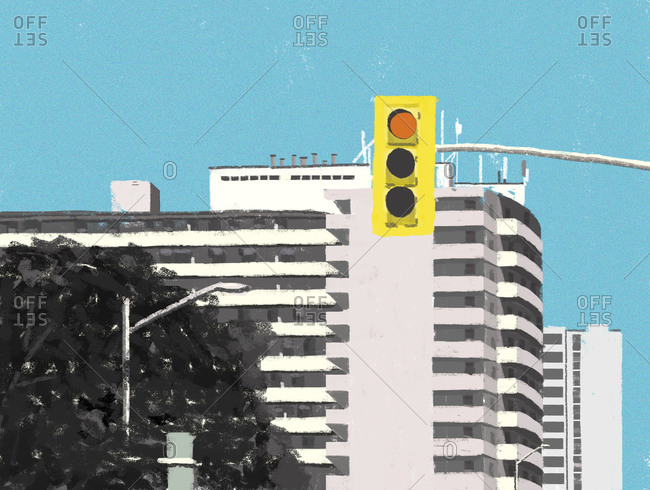 Traffic light and high-rise building
