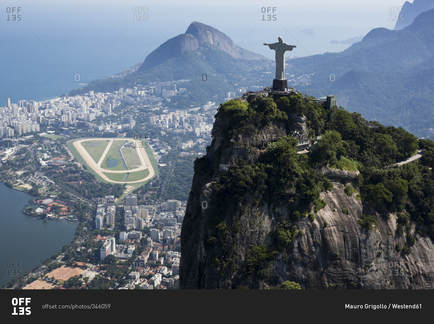Brazil, Aerial view of Rio De Janeiro, Corcovado mountain with statue of Christ the Redeemer