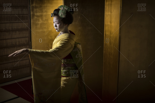 Japan - June 17, 2014: Geisha in a tea house