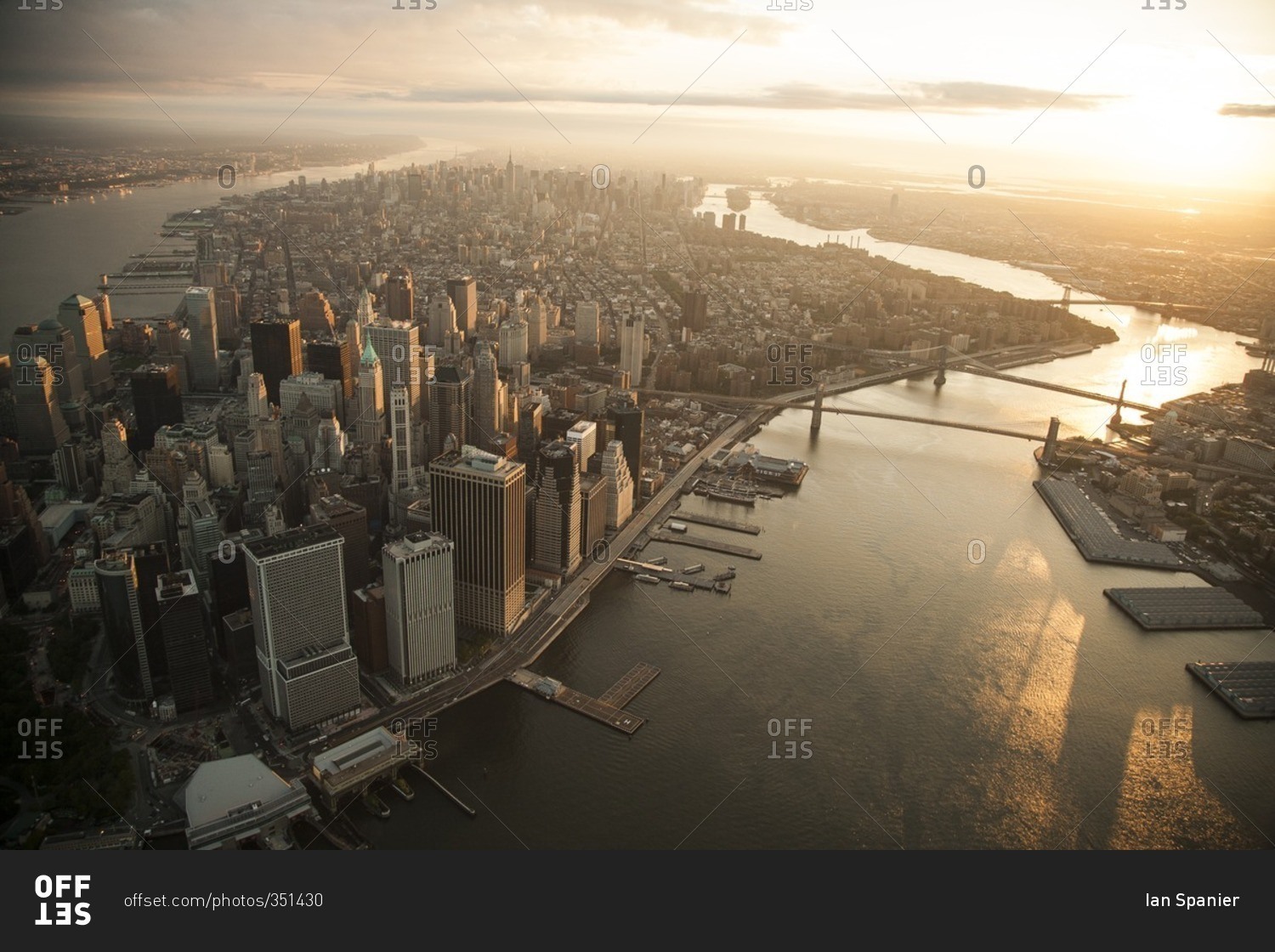 Aerial view of New York City, Hudson River and East River