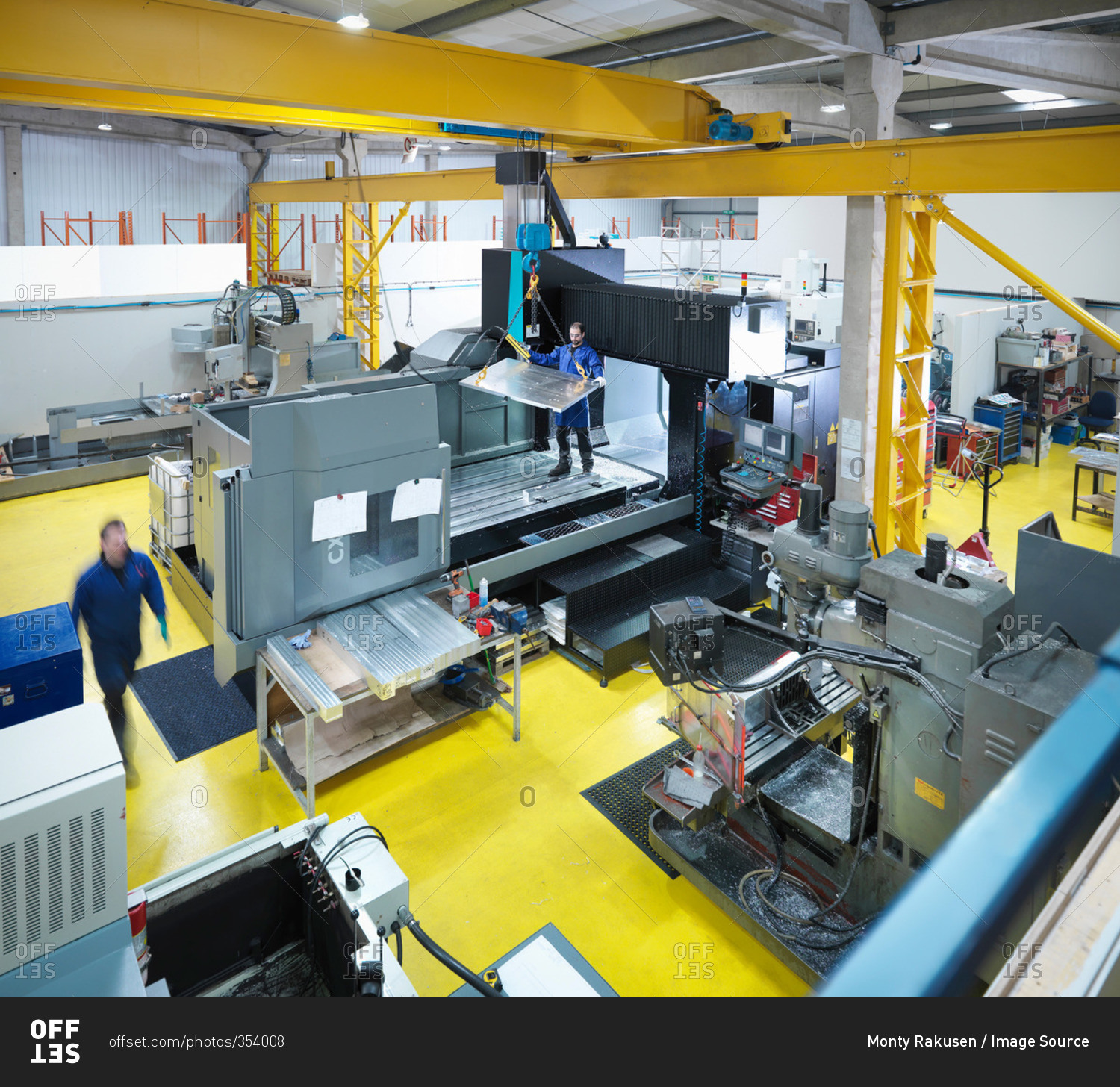 High angle overview of engineering facility in plastics factory