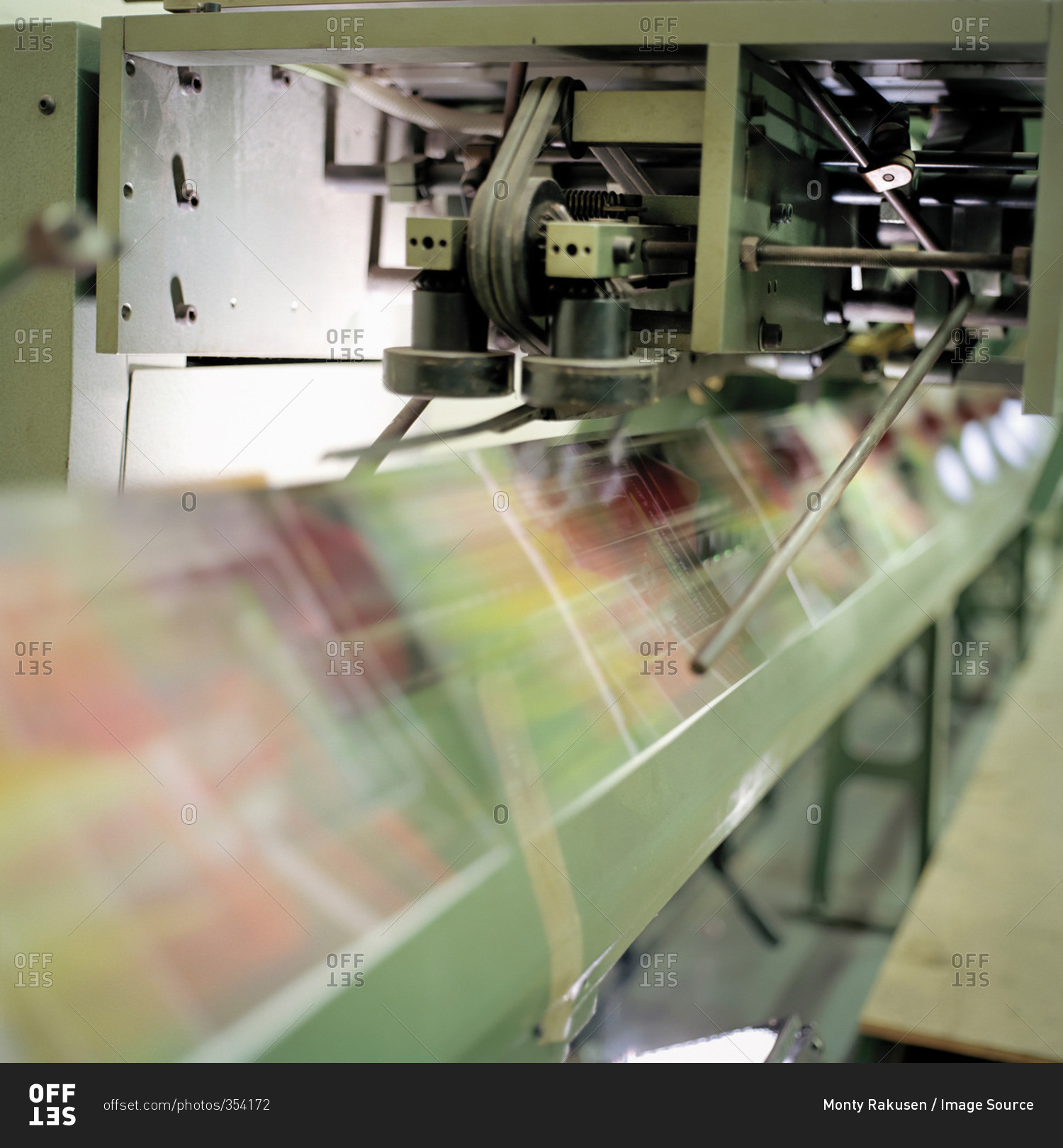 Close up of folding machine in printworks