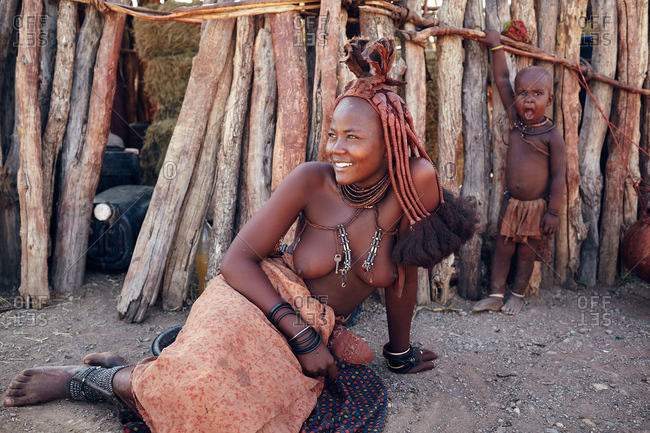 Namibia - March 17, 2016: Himba woman and child, Namibia