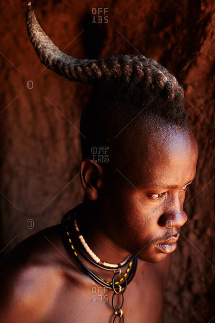 Namibia - March 18, 2016: Male Himba teen, Namibia