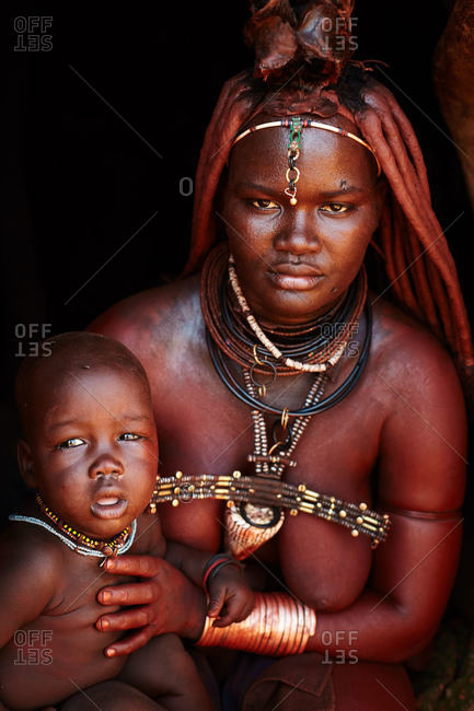 Namibia - March 18, 2016: Himba woman with child, Namibia