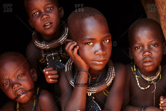 Namibia - March 18, 2016: Children of Himba tribe in Namibia