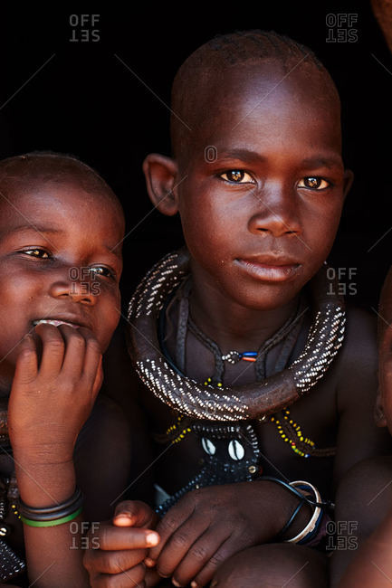 Namibia - March 18, 2016: Children of Himba tribe, Namibia