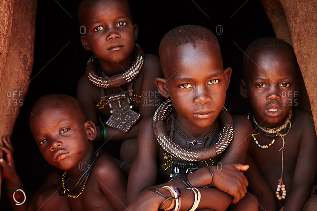 Namibia - March 18, 2016: Children of the Himba tribe in Namibia