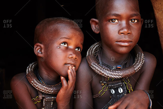 Namibia - March 18, 2016: Children of the Himba tribe, Namibia