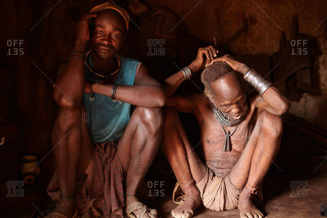 Namibia - March 20, 2016: Two Himba men in Namibia