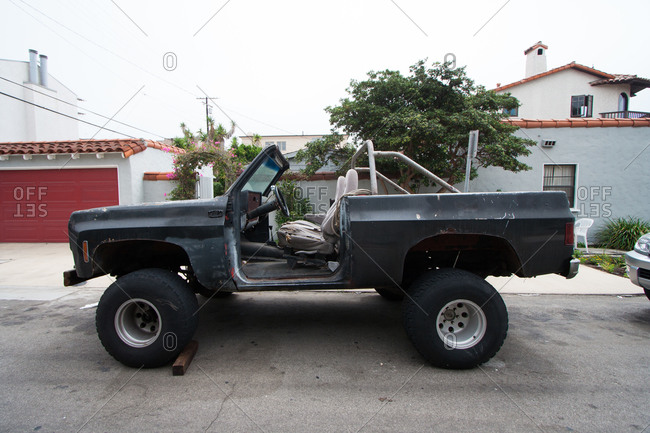 California - August 24, 2008: A jacked up vehicle on street