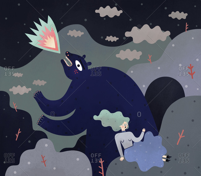 Angry bear holding woman hostage