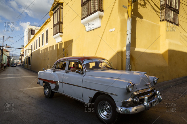 Santiago de Cuba, Cuba - February 3, 2016: Old American vintage car at the Tivoli neighborhood, Santiago de Cuba, Cuba