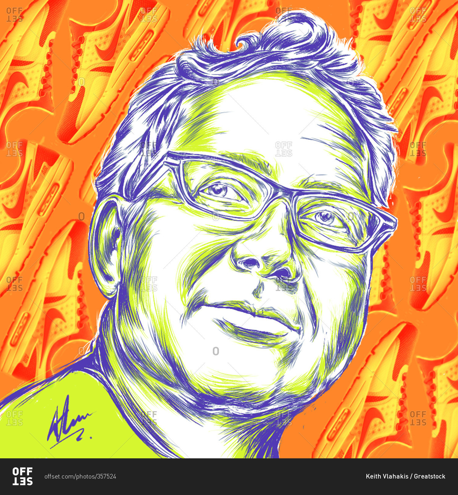 Illustration of American designer Tinker Hatfield stock photo - OFFSET