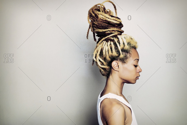 Black Woman With Dreadlocks Bun Stock Photo Offset
