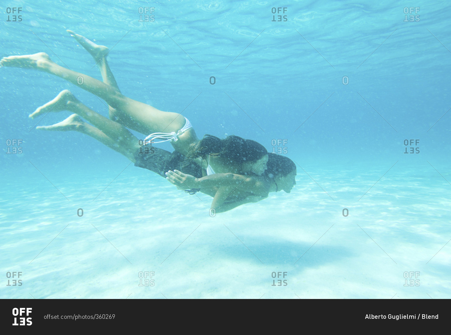 Underwater view of couple swimming in ocean