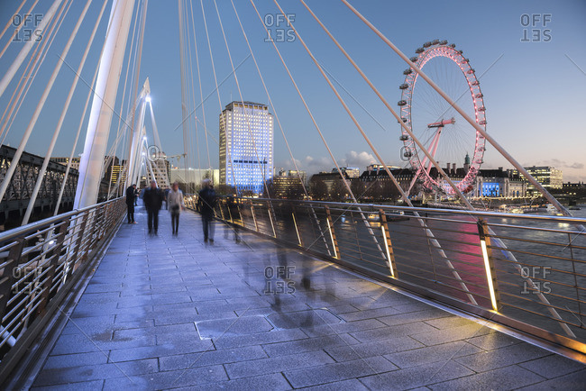 The view of the London Eye, River Thames and Big Ben from the Golden  Jubilee Bridge stock photo - OFFSET