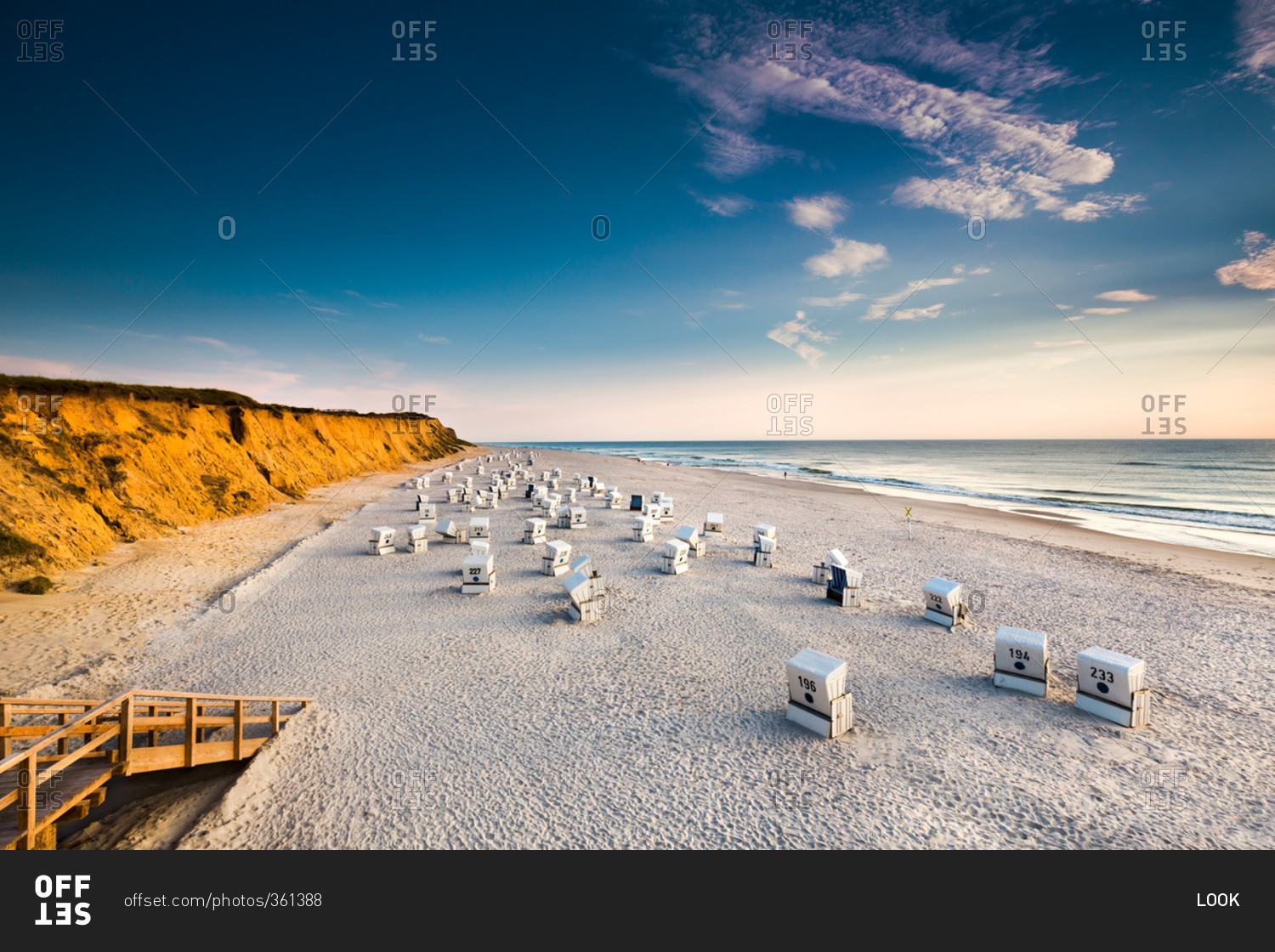 Beach baskets, red cliff, Kampen, Sylt Island, North Frisian Islands, Schleswig-Holstein, Germany