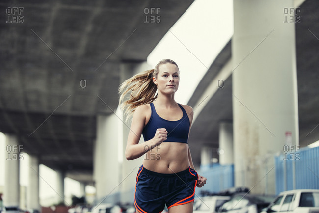 Young Female Running Shorts Sports Bra Stock Photo 113377426