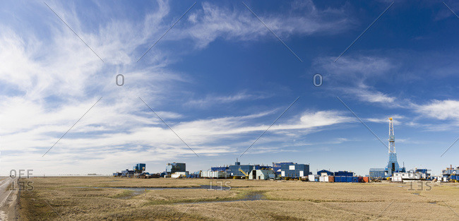 Oil rig and support buildings, Prudhoe Bay, Arctic Alaska