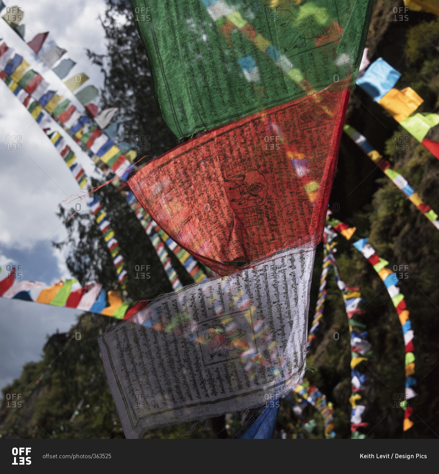 Colourful prayer flags; Paro, Bhutan