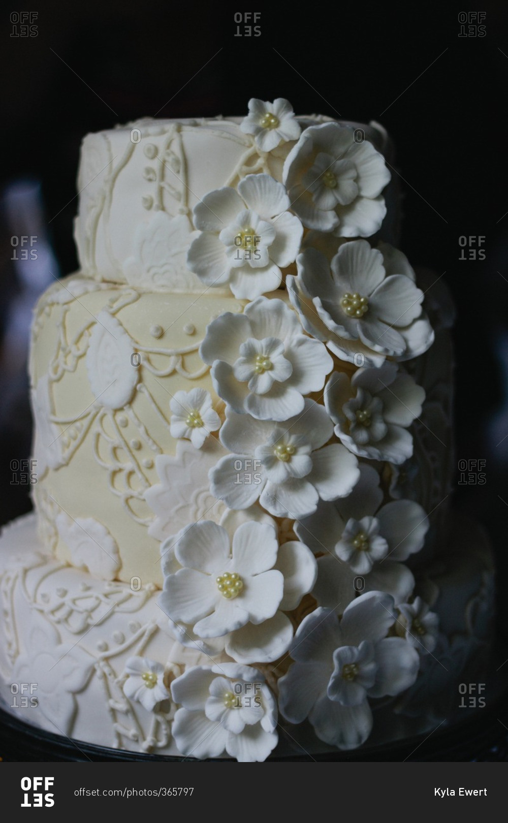 Floral wedding cake in close up