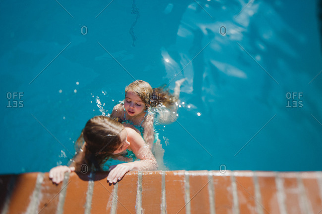 Girls swimming together in pool