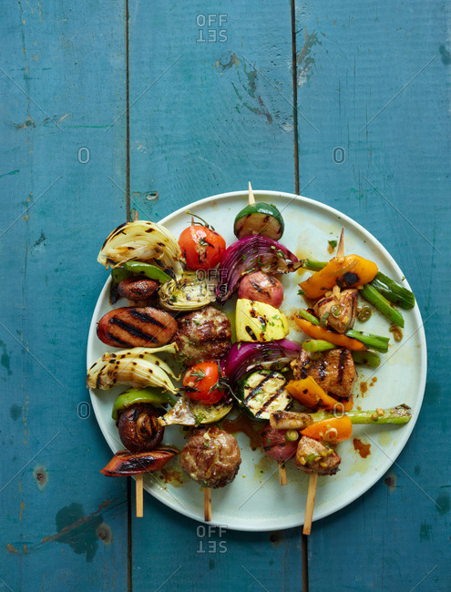 Grilled kebobs on a plate